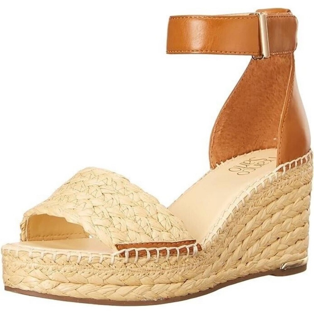Franco Sarto Tan Leather Ankle-Strap Espadrille Wedges size 9.5 New In Box